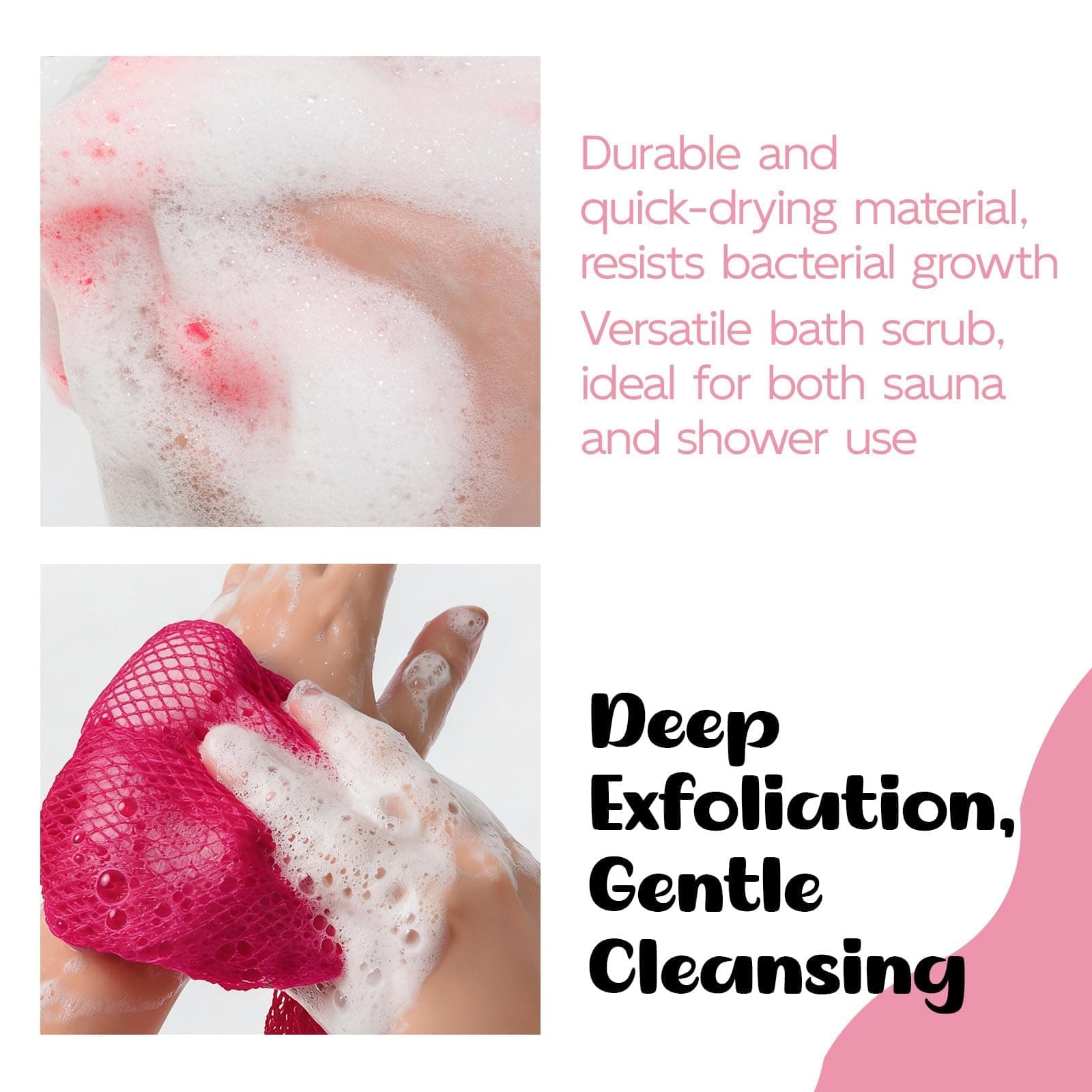 Rose Pink African Net Sponge, Exfoliating Scrubber with Exfoliating Knots, Durable Portable, Face Body Care, Suitable for All Skin Types, Bath Shower Essential thumbnail 5