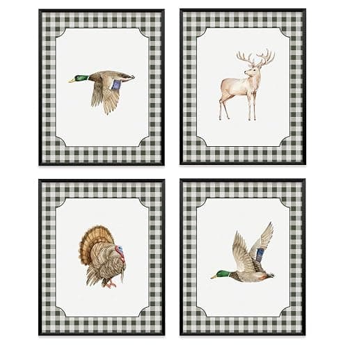 VONTP Hunting Animal Nursery Wall Art Decor, Rustic Turkey Deer Mallard Duck Nursery Prints Poster Wall Decorations for Kids Boys Girls Toddler Room Bedroom Playroom, 8x10 Inch Set of 4 (Unframed) - Image 1