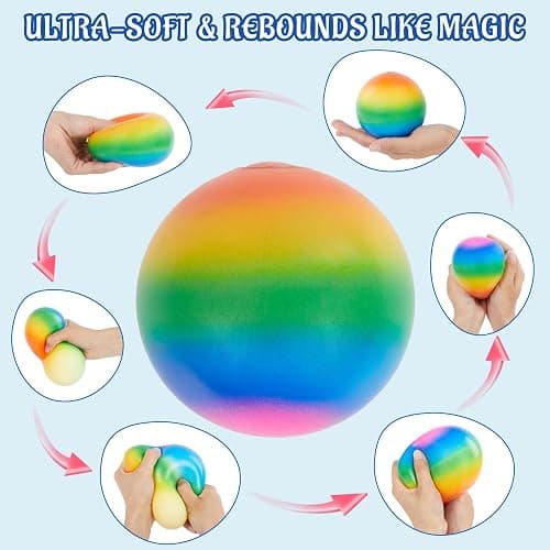 Giant 4-Inch Rainbow Stress Ball -Jumbo Big Squeeze Relief! Fills Your Entire Palm, 2X Larger Than Standard, Ultra-Soft Ball for Deep Stress Relief thumbnail 6