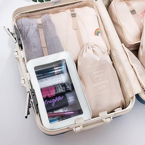 LETGO Clear Makeup Bags, TSA Approved Toiletry Bag with Zipper, Clear Makeup Organizer Fit Carry-on Travel Essentials,Clear Cosmetic Bags for Women Men (C-Beige) thumbnail 6