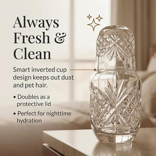 Godinger Bedside Night Carafe - Cup and Bottle to Keep Next To Your Bed for a Handy Midnight Drink, 16oz thumbnail 3