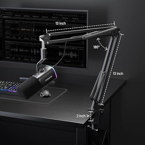 MAONO XLR/USB Gaming Microphone Kit: Dynamic PC Mic for Streaming Podcasting, Software Support, Mute Button, Gain Control, RGB Computer Mic with Boom Arm Stand, for Recording, PS4/PS5, PD100XS Black thumbnail 7