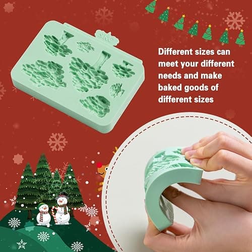 Christmas Silicone Molds,Tree Cake Decorations Mold,Christmas Tree Fondant Molds Sets For Cupcake Topper Decorating Tools Chocolate Candy Gum Paste Polymer Clay Resin Set of 2 thumbnail 5