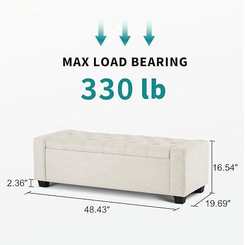 Huatean Home 48" Ottoman with Storage, Storage Ottoman Bench with Safety Hinge, Upholstered Entryway Bench with Seating for Bedroom, Living Room, Holds up to 330 lb, Beige thumbnail 2