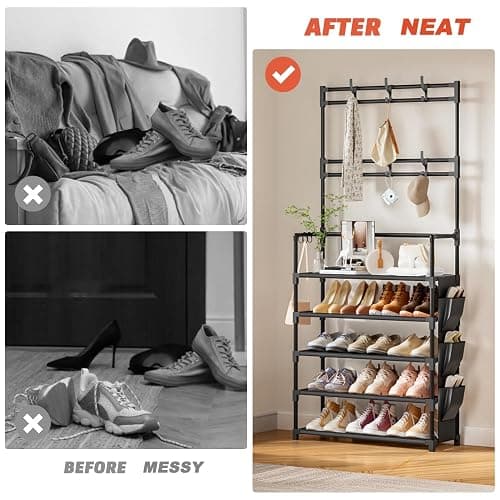 OYREL Shoe Rack 5 Tier Shoe Organizer Storage 15-20 Pairs Shoes Rack for Closet Entrance Shoe Rack Organizer with Hooks and Side Pocket Entryway Shoe Holder Space Saving Free Standing Shoe Racks thumbnail 8