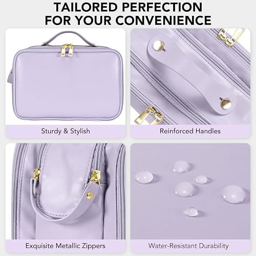 Travel Makeup Bag Women's Large Capacity Cosmetic Portable Organizer Large Opening Waterproof Storage Toiletry Bags Vertical Free-Standing Brush Holder for Easy Access Purple thumbnail 6