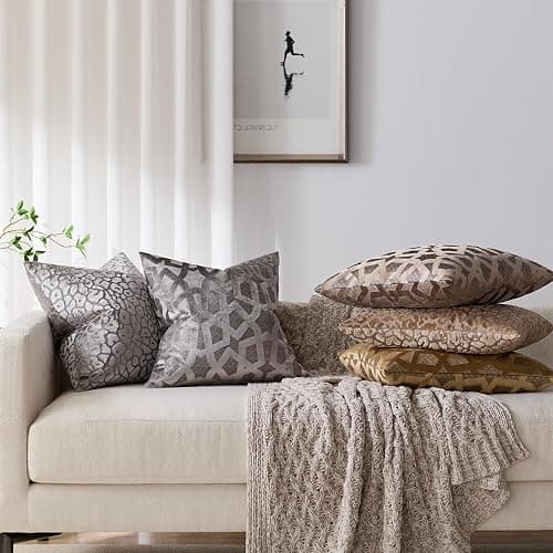 White Leopard Pillow Covers Pack of 2, Geometric Pattern Design, 18x18 Inch | Invisible Zipper Elegant Modern Home Decor for Couch Bedroom thumbnail 2