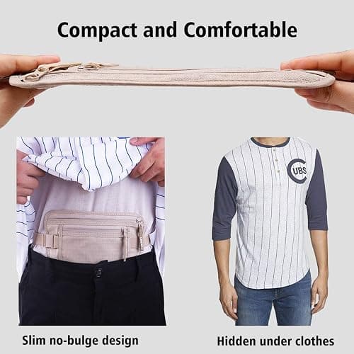 Money Belt for Travel Women and Men Slim Hidden Travel Wallet with RFID Blocking - Beige thumbnail 3