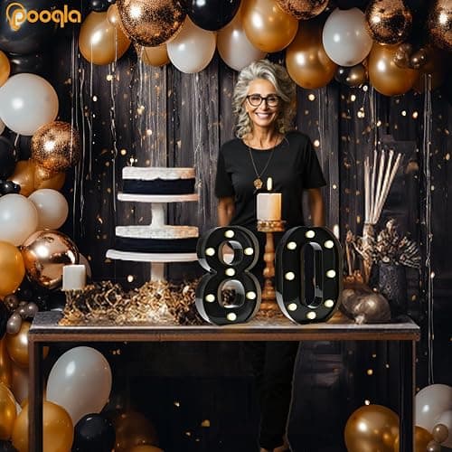 Pooqla Black Light Up Numbers, 80th Birthday Decorations for Men | Marquee Numbers Black Party Decorations, Plastic Number Sign Battery Operated 80th Anniversary Birthday Gift for Him Men thumbnail 2
