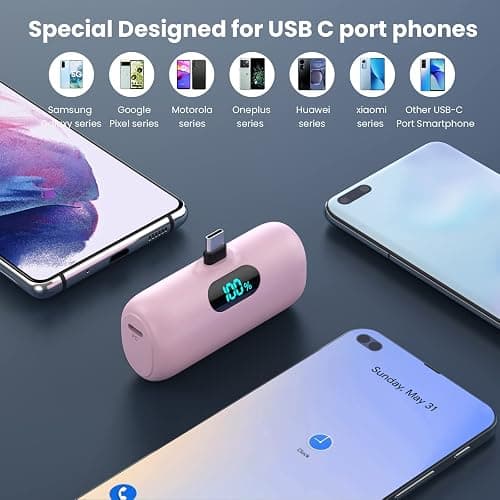 Mini Portable Charger 5000mAh Power Bank,15W PD USB C Cell Phone Portable Power, LCD Display Battery Pack Compatible With iPhone 15/15 Plus/15 Pro/15 Pro Max/Android/Samsung/Moto/LG (Type-C Only) thumbnail 3