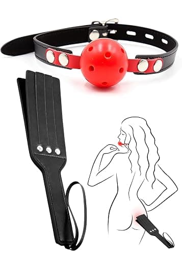 Breathable Mouth Ball for Women, Faux Leather Paddle for Couples, Adult Set for Bedroom Play - Image 1