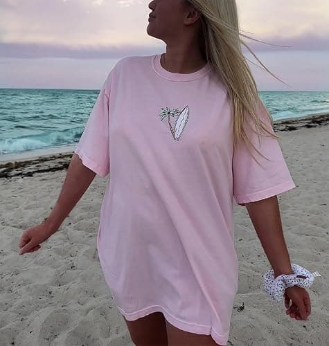 Oversized Graphic Shirt for Teens Girl Y2K Ocean Floral Short Sleeve Baggy Tee Shirts Vintage Aesthetic Coastal Tops thumbnail 2