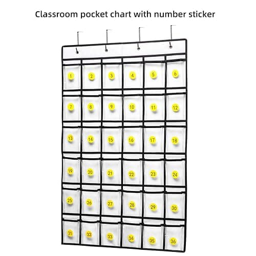 SAVERHO Classroom Pocket Chart for Cell Phones,36 Clear Pocket Chart for Calculator Holder with 36 Number Sticker (White) - White thumbnail 4