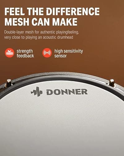 Donner DED-80 Electronic Drum Set with 4 Quiet Mesh Pads, 180+ Sounds, 2 Pedals, Throne, Headphones, Sticks, and Melodics Lessons thumbnail 7