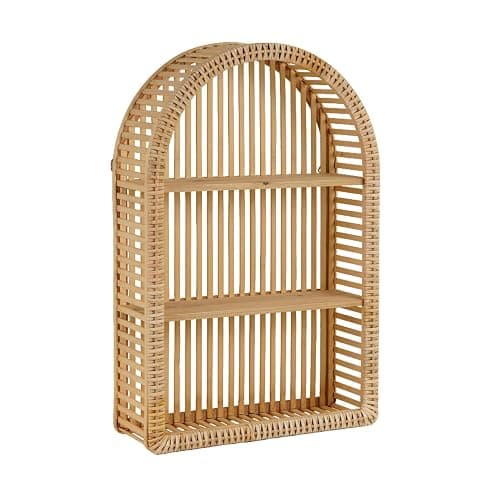Synovana Rattan Wall Shelf - 3 Tier Boho Arch Hanging Shelves Handcraft Floating Shelf for Bathroom Living Room Wall Decor, 15.75" x 23.62" - Image 1