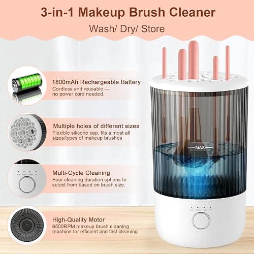 Electric Makeup Brush Cleaner, 6500RPM Automatic Makeup Brush Cleaner Machine, Portable Design with 1800mAh Rechargeable Battery for Makeup Brushes, Perfect Gift for Makeup Lovers thumbnail 4