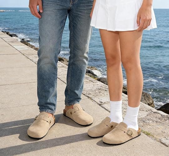 Intini Womens Suede Clogs Mens Leather Mules Unisex Cork Footbed Sandals with Arch Support thumbnail 2