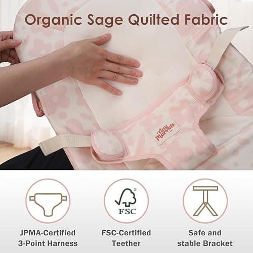 Tiny Marvels Baby Bouncer, Portable Infant Bouncer Seat with Soothing Music & 3-Point Harness, Foldable and Lightweight for Newborn to Toddler 0-12 Months, Under 20 lbs thumbnail 6