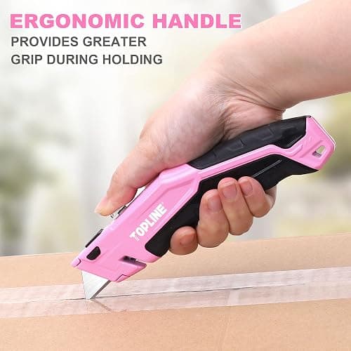 TOPLINE Retractable Pink Utility Knife, Retractable Pink Box Cutter, Blade Storage Design, 18-Piece SK5 Blades and a Dispenser Included thumbnail 3