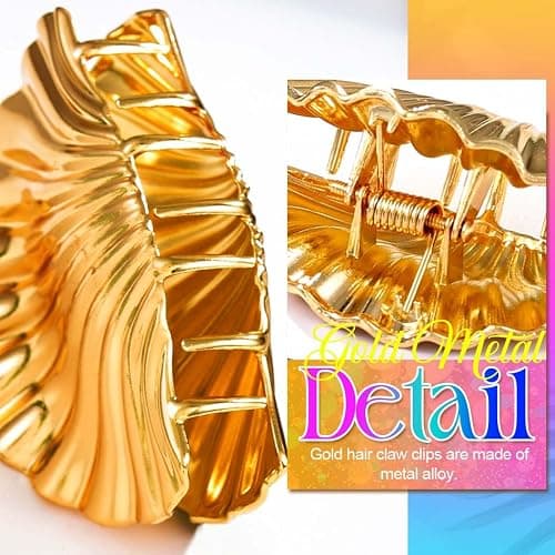 Kilshye Shell Hair Claw Clips Gold Metal Hair Clips Seashell Hair Accessories for Women (Pack of 2) thumbnail 5