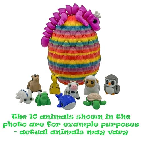 Articulating Animal Figurines – 10-Pack Mystery Mini Collectibles in Egg | 35+ Designs, Rainbow Colors, Premium Toys | Unique Gift for Kids & Adults by VDK Printing (MysteryEgg010) thumbnail 2