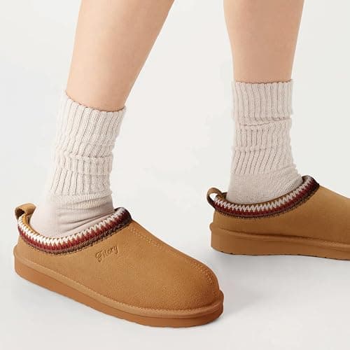 FITORY Women's Suede Slipper, Flat Slip On House Shoes with Faux Fur Lining Indoor Outdoor Short Mini Boots thumbnail 5