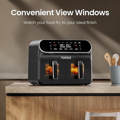 Topzee Dual Basket Air Fryer 8QT – Family Size Air Fryer with Dual Independent Zones, 8 Cooking Presets, Simultaneous Finish Mode, Viewing Windows, 90–400°F, Low-Oil Cooking, Black thumbnail 3