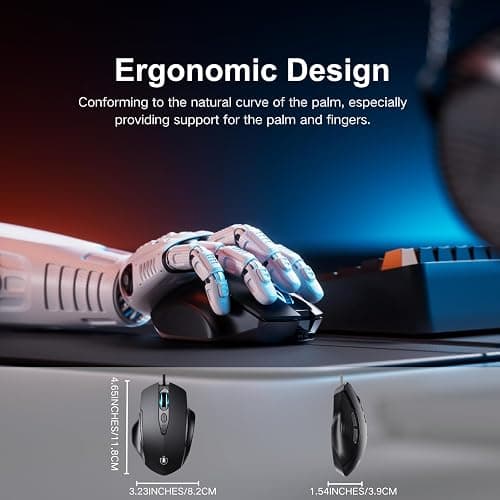 Uineer Wired Mouse, USB Mouse Wired with 6 Buttons Ergonomic Design,1.5M USB Cable Computer mice 7200DPI Optical Mice for PC Laptop, Matte Black thumbnail 3