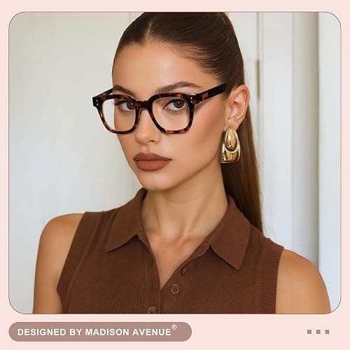 Madison Avenue Oversized Blue Light Blocking Glasses for Women Fashion Blue Light Blockers Anti Eyestrain & UV Protection Computer Eyeglasses (Dark Tortoiseshell) thumbnail 2