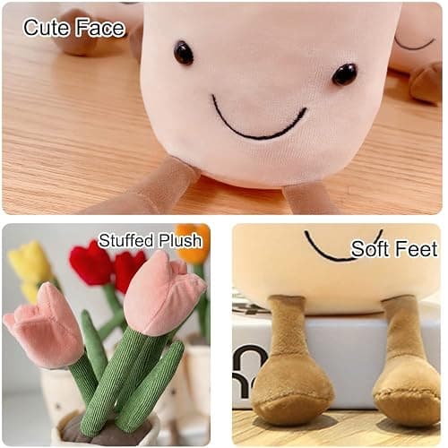 Evlooe 3pcs Tulip Plush Toy, Cute Tulip Plushies, Stuffed Potted Plants Plush Doll, Soft Plush Succulent Gifts for Kids Boys (Red+Orange+Pink) thumbnail 3