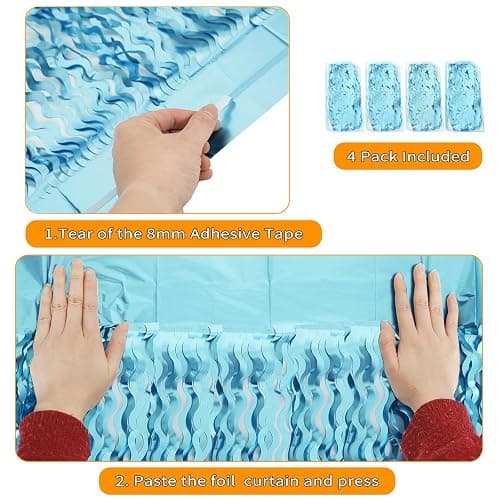 4 Pack Wavy Blue Foil Fringe Curtain 3.3x6.6 Feet | Blue Streamers Tinsel Backdrop for Under The Sea Party Decorations | Ocean Backdrop | Mermaid Birthday Decorations thumbnail 6