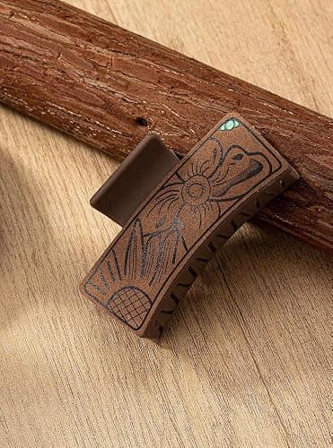 Tobeffect Hair Clips for Women, 4" Western Large Leather Claw Clips for Thick Long Hair, Aesthetic Cowgirl Stuff Gift for Women Girls, Strong Hold Hair Clips - 3 Count thumbnail 3