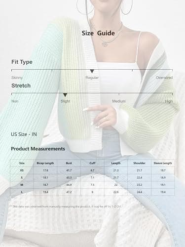 SHENHE Women's Color Block Open Front Long Sleeve Ribbed Knit Cropped Cardigan Sweaters thumbnail 6