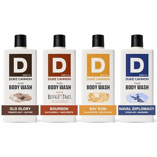 Duke Cannon Supply Co. Thick High Viscosity Body Wash - 3X Thicker, Plant-Based, Mineral-Enriched Body Wash for Men - Bourbon, Naval Diplomacy, Old Glory, & Bay Rum - Image 1