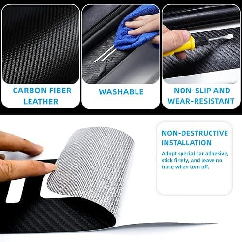4Pcs Car Door Sill Protector for Civic Accessories Fit for Civic Carbon Fiber Leather Door Sill Sticker, Decoration Door Sill Scuff Plate Sticker for Auto SUV thumbnail 3