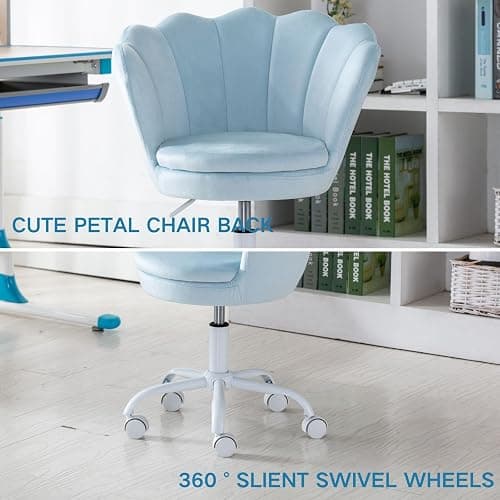 DAYALANE Kids Desk Chair with Wheels, Cute Petal Study Computer Chair with Arms for Teen Girls, Upholstered Velvet Swivel Kids Rolling Task Chair for Bedroom, Vanity, Blue thumbnail 4