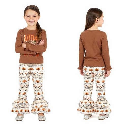 Unique Baby 2 Piece Girls Double Ruffle Leggings and Long Sleeve Shirt Clothes Set Kid and Toddler Girl Outfit thumbnail 5