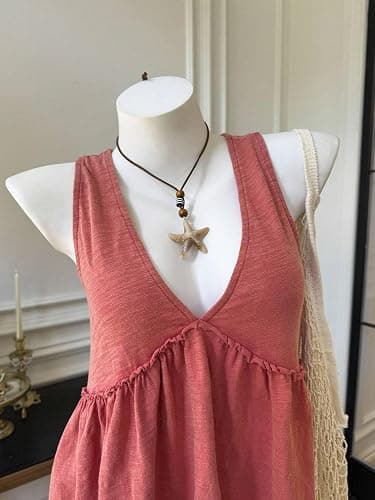 XZfushi Womens Spring Summer Short Sleeve Summer Clothes Spliced A-Line Washing Retro Casual Washed Tank Top Clothing thumbnail 3