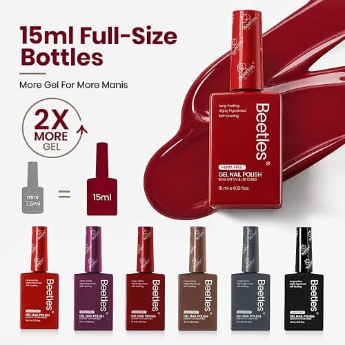 Beetles Fall Gel Polish Set, Burgundy Dark Red Brown Black Gray Colors,Hema-Free | 6 PCS 15ml Full Size Gel Nail Kit, Midnight Elegance, UV Nail Polish Color DIYManicure Home Salon thumbnail 5