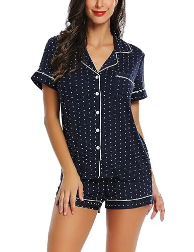 Cherrydew Women Bamboo Viscose Super Soft Comfy Summer Cooling Short Sleeve Button Down Pajama Shorts Set S-XXL - Image 1