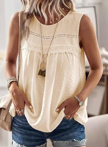 Falechay Womens Summer Tops Boho Shirts Crewneck Sleeveless Tank Tops Flowy Lace Hem Casual Blouses Clothing Trendy 2026 thumbnail 5