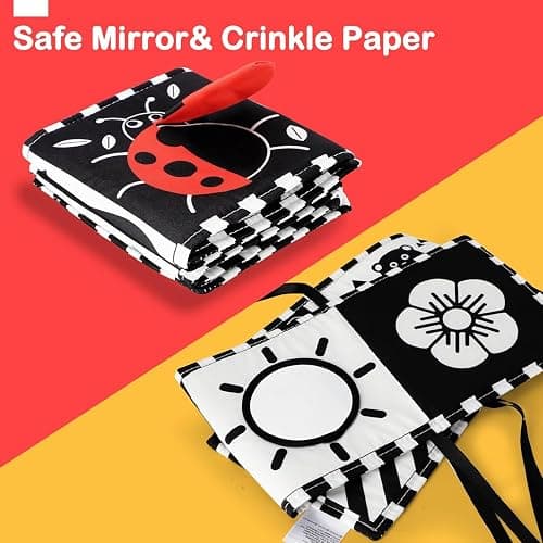 URMYWO Baby Toys 0-6 Months, Black and White Sensory Toys Brain Development, Tummy Time Toys, Soft Baby Book, Baby Essentials for Newborn 0-6-12 Months Montessori Toy Gifts thumbnail 6