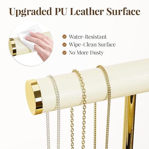 bussdis 3 Tier Bracelet Holder Display - Beige Leather Bracelet Holder, Detachable T Bar Jewelry Holder Organizer for Bracelet, Necklace, Earrings, Rings, Watches, Bangle thumbnail 8