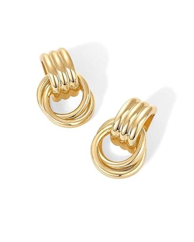 PAVOI 14K Gold Plated Door Knocker Statement Earrings for Women - Chunky Gold Earrings for Women - Trendy Mixed Metals Bold Knot Drop Dangle Jewelry thumbnail 3