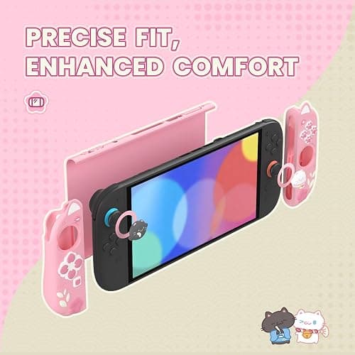 PlayVital Cherry Blossoms Kitten Protective Case for Nintendo Switch 2 with Stand | Cute Cat Ear & Paw Silicone Grips, Dockable Hard Shell, 2 Joystick Caps | Full-Body Protection Cover, Pink thumbnail 3