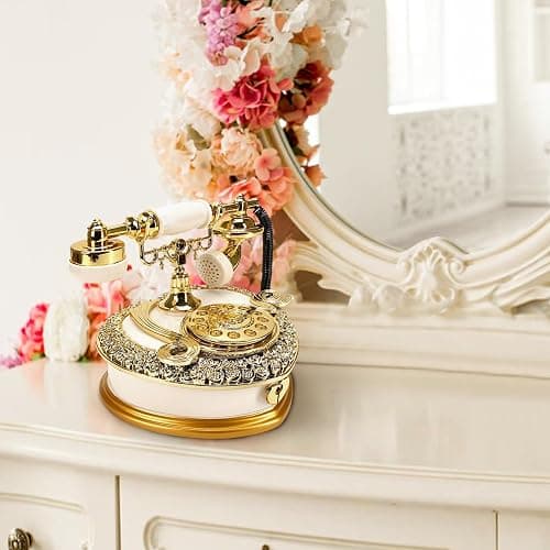 Big Vintage Telephone Jewelry Box 7x8" with Drawer - Heart Shaped Trinket Music Boxes with Retro Dial, Victorian Storage, Cute Antique Gifts for Women, Unique Style Home Decoration, Shelf Decor thumbnail 5