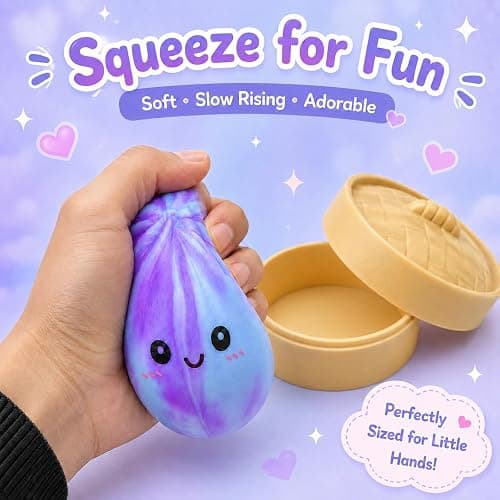 Crossunx Sweet Grapes Scented Dumpling Squishies Stress Balls, Blue Tie-Dye Squishies Dumpling Fidget Sensory Toy with Food Steamer, Squeeze Dough Ball for Stress Relief, Stretchy Desk Toys Gift thumbnail 2