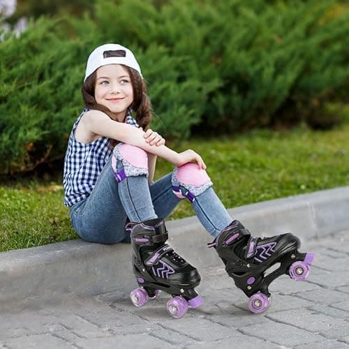 ZHUKAIKJ Adjustable 4 Sizes Kids Roller Skates for Boys and Girls with Light UP Wheels for Toddler Child Beginners for Indoor Outdoor Sport thumbnail 7