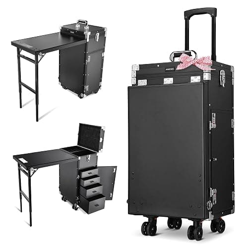 BYOOTIQUE Portable Manicure Table Nail Station Rolling Makeup Case with 4 Drawers Nail Table Storage for Makeup Artist Nail Tech Manicurist, Black, 33" x 16" x 31" - Image 1