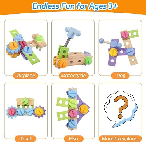 Aliex Wooden Kids Tool Set, 30pcs Toy Tools for Toddlers with Vest, Tool Kit Toddler Montessori Stem Learning Educational Toys for 3 4 5 Years Old Boys Girls, Birthday Gift for Kids thumbnail 4